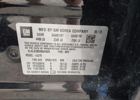 2019 Buick Encore Awd Preferred из США, поврежденный, VIN KL4CJESB2KB944826